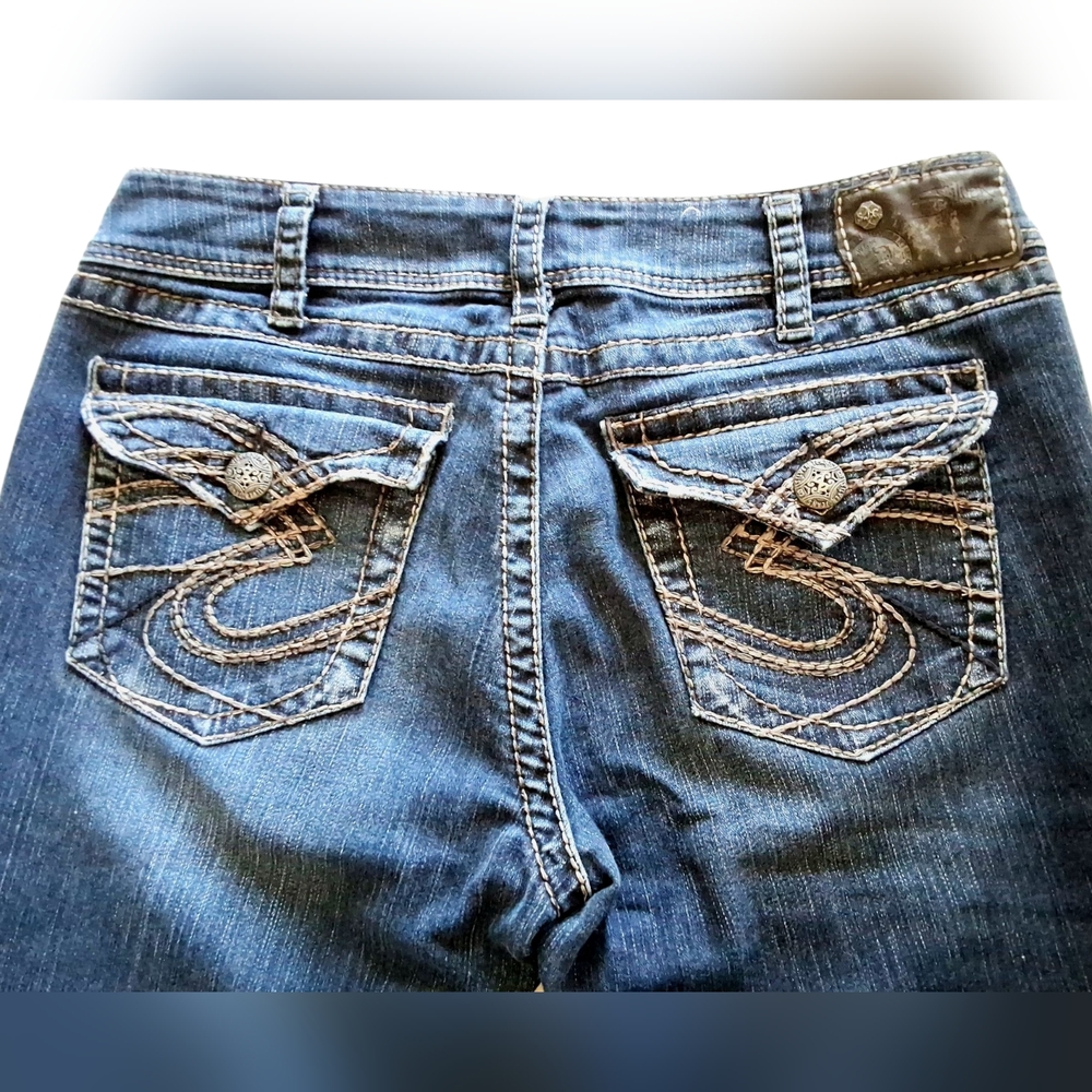 Silver Suki Surplus Dark Wash Denim Jeans Distinctive Stitching Womens 32x32